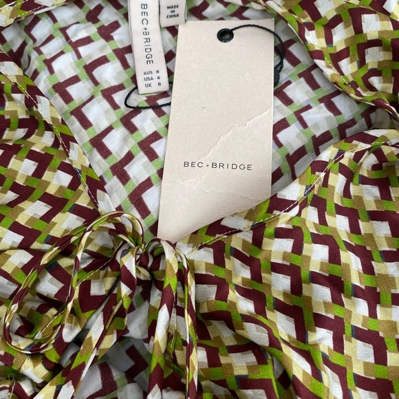 Bec & Bridge Quinn Midi Halter Dress in Silk Siena Geo - Picture 8 of 11